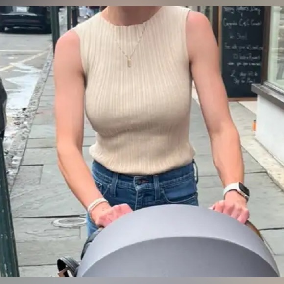 Quince Cotton Cashmere Ribbed Tank in Heather Oatmeal - Picture 6 of 11